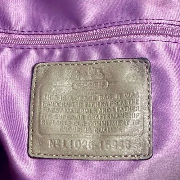 Coach Madison Clover Print Sophia Satchel Purple Pink Sateen Taupe Leather 15946 - Picture 12 of 14
